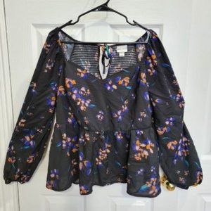 Ava & Viv Black Floral Peplum Top 1x Plus Size